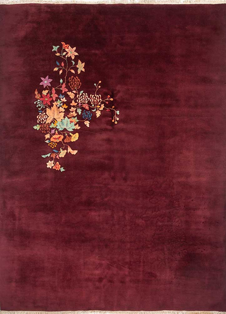 pechino red and orange wool hand knotted Rug - HeadShot