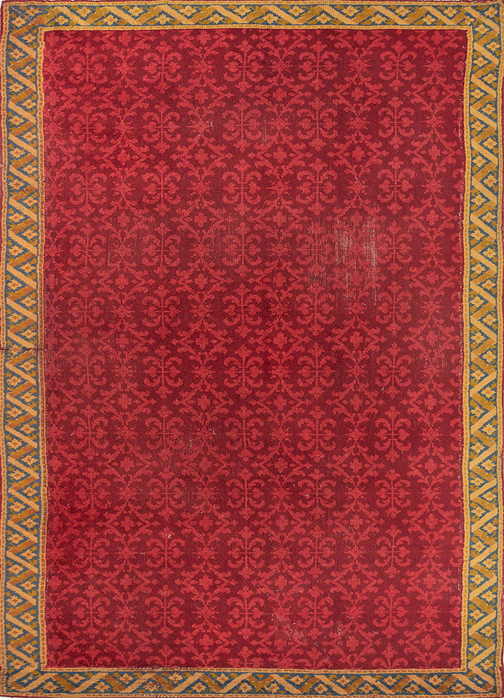 aalam red and orange wool hand knotted Rug - HeadShot