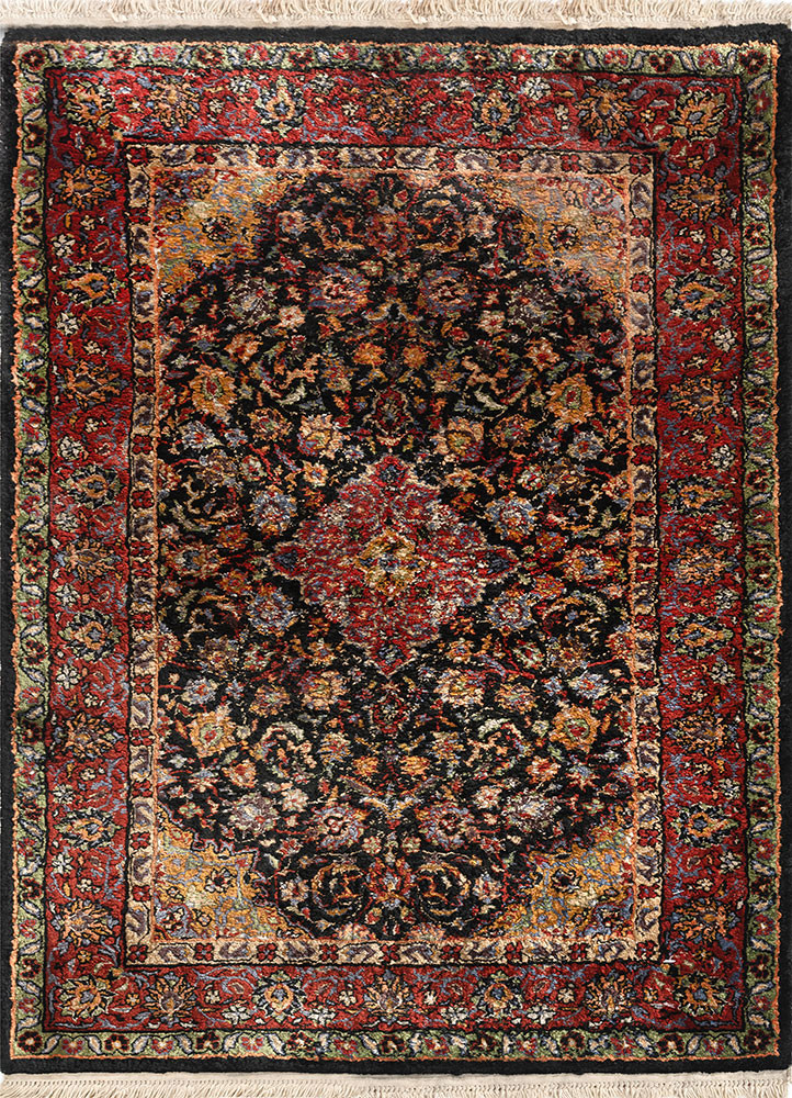 gulmarg red and orange silk hand knotted Rug - HeadShot