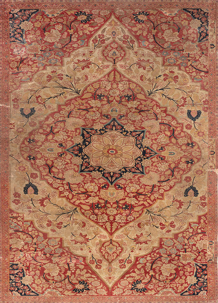 aalam red and orange wool hand knotted Rug - HeadShot