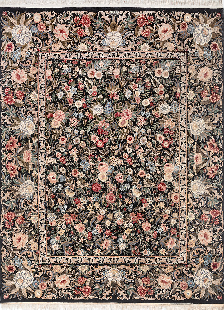 aalam grey and black wool hand knotted Rug - HeadShot