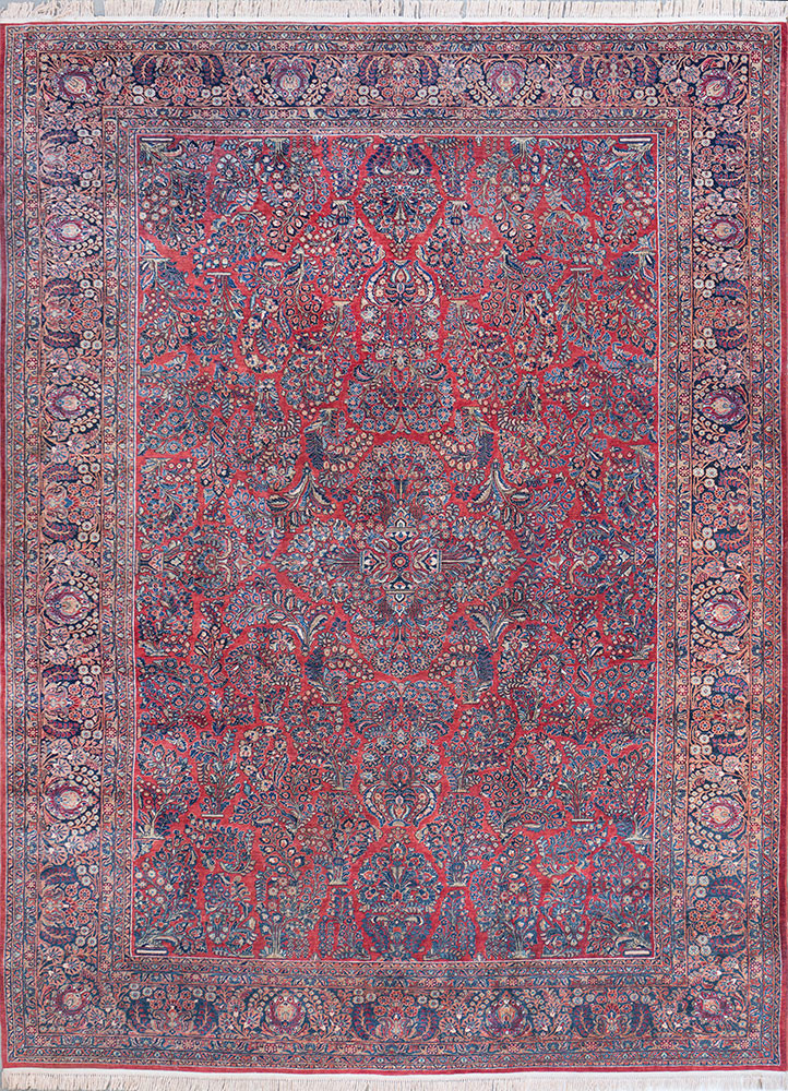 aalam blue wool hand knotted Rug - HeadShot