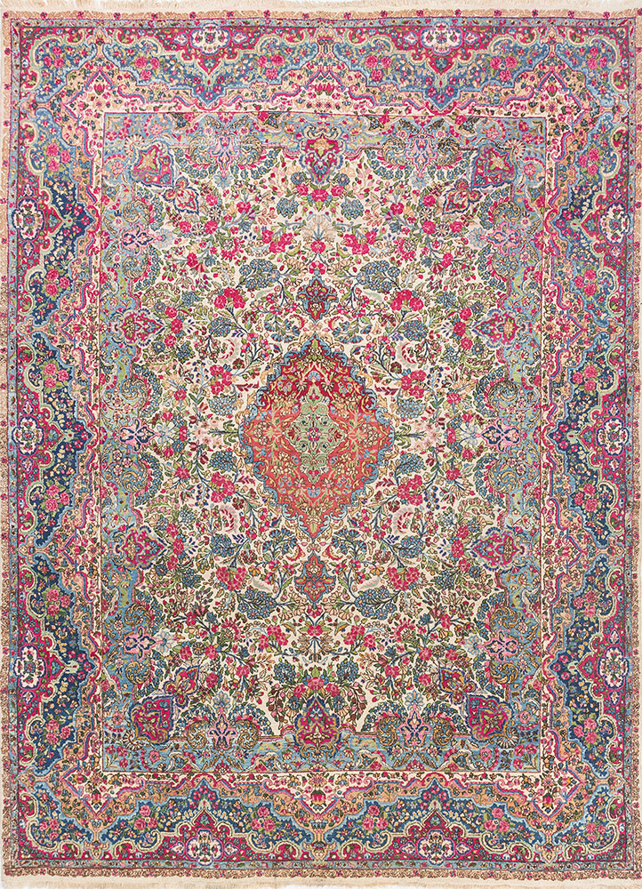 aalam pink and purple wool hand knotted Rug - HeadShot