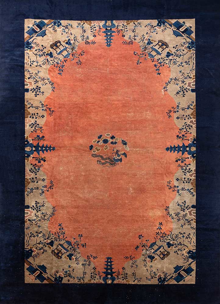 pechino red and orange wool hand knotted Rug - HeadShot
