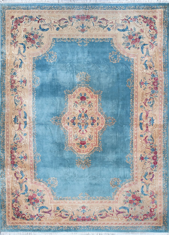 aalam blue wool hand knotted Rug - HeadShot