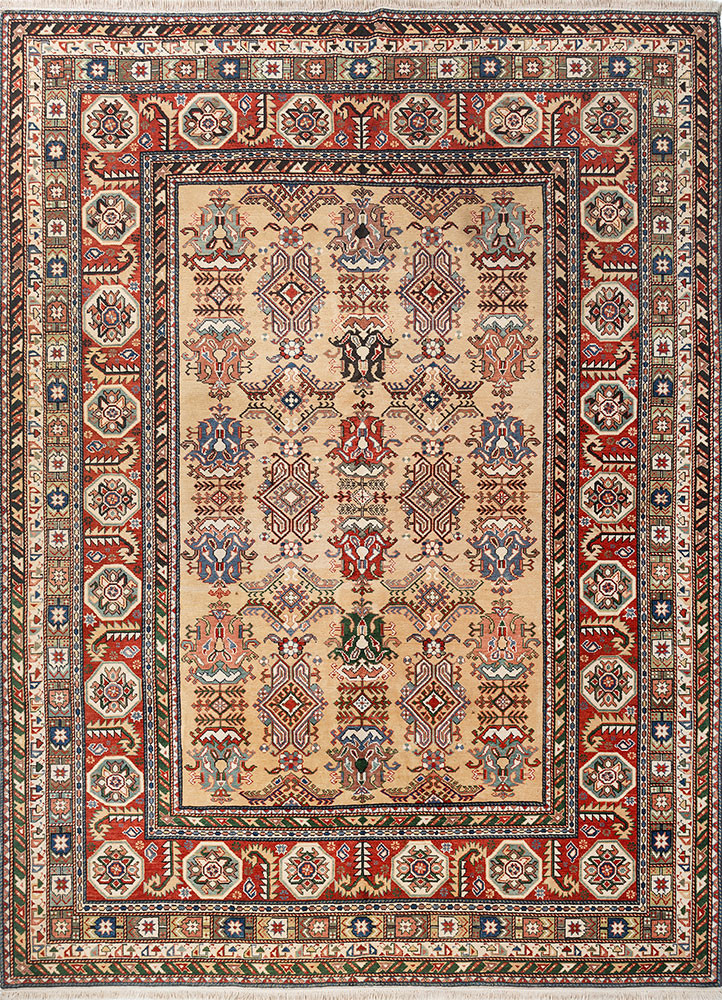 aalam red and orange wool hand knotted Rug - HeadShot