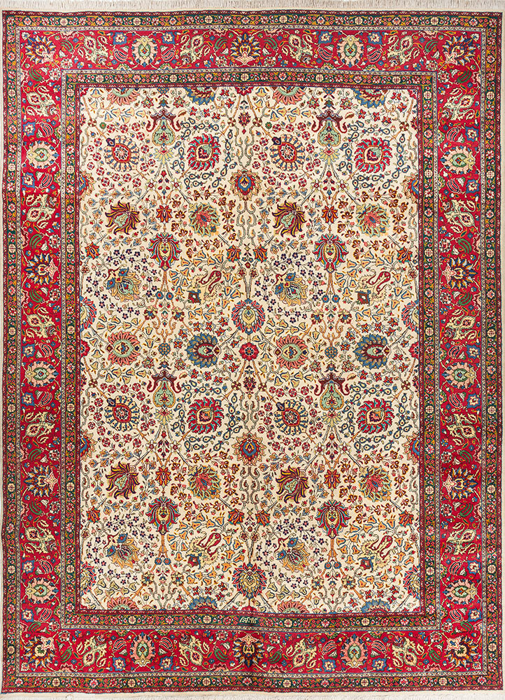 aalam red and orange wool hand knotted Rug - HeadShot