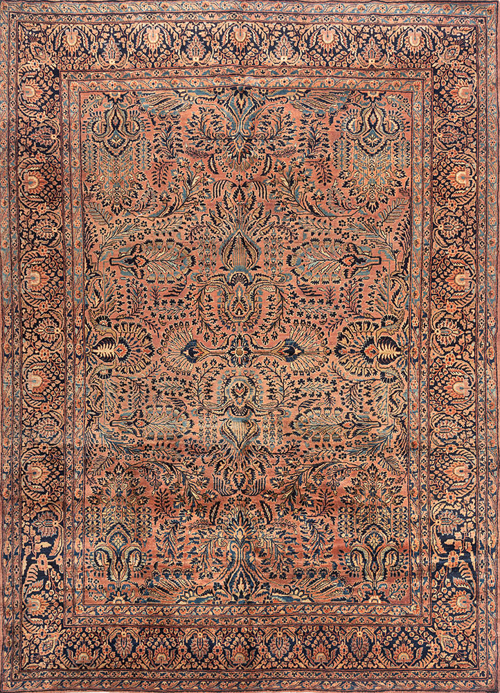 aalam red and orange wool hand knotted Rug - HeadShot