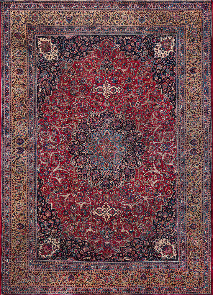 aalam blue wool hand knotted Rug - HeadShot