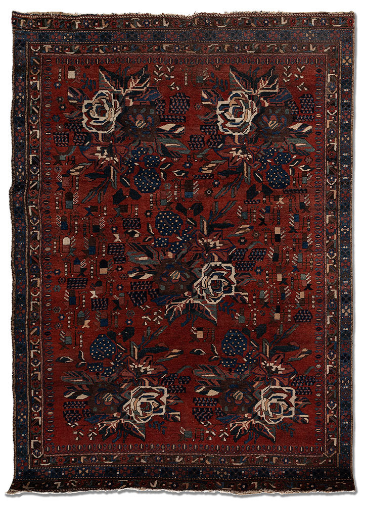 vintage red and orange wool hand knotted Rug - HeadShot