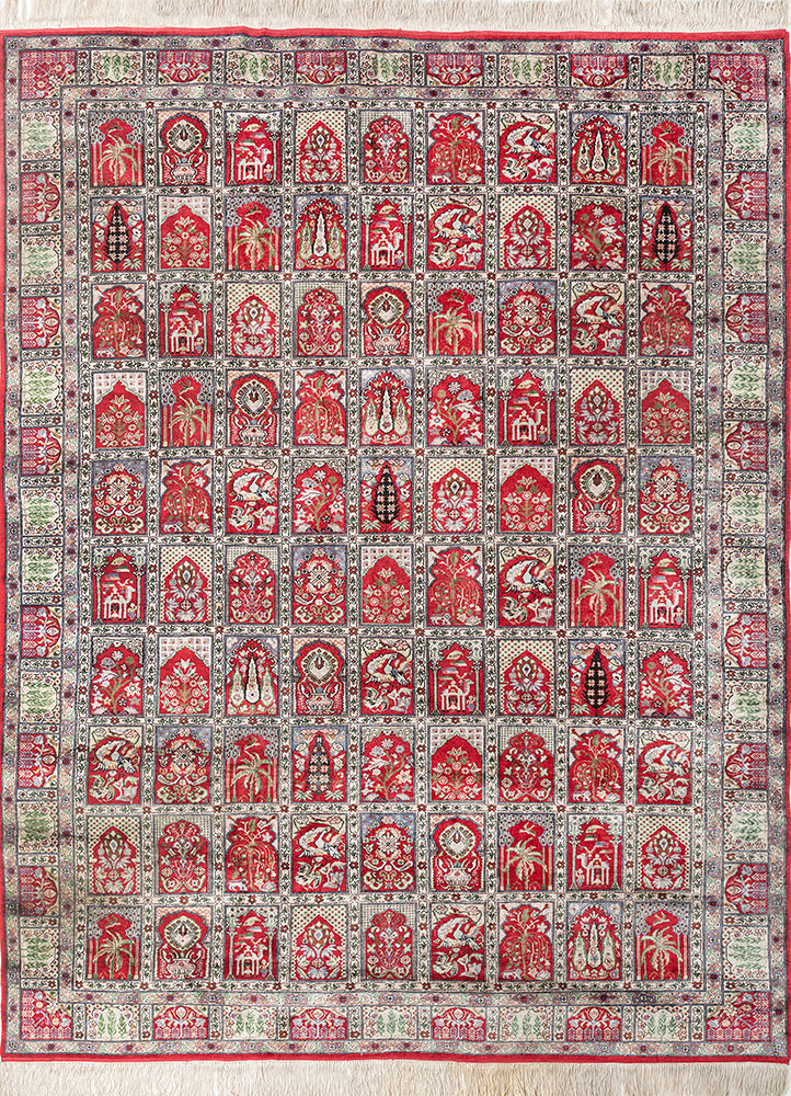 gulmarg red and orange silk hand knotted Rug - HeadShot gulmarg red and orange silk hand knotted Rug - HeadShot