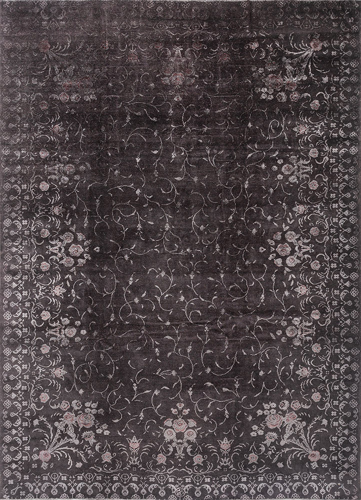 azalea grey and black wool and silk hand knotted Rug - HeadShot