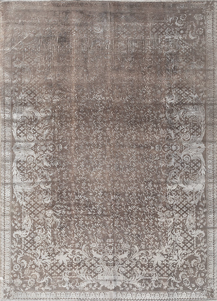 azalea grey and black wool and silk hand knotted Rug - HeadShot