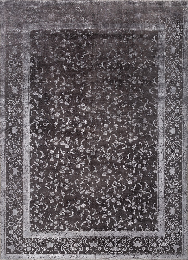 azalea grey and black wool and silk hand knotted Rug - HeadShot