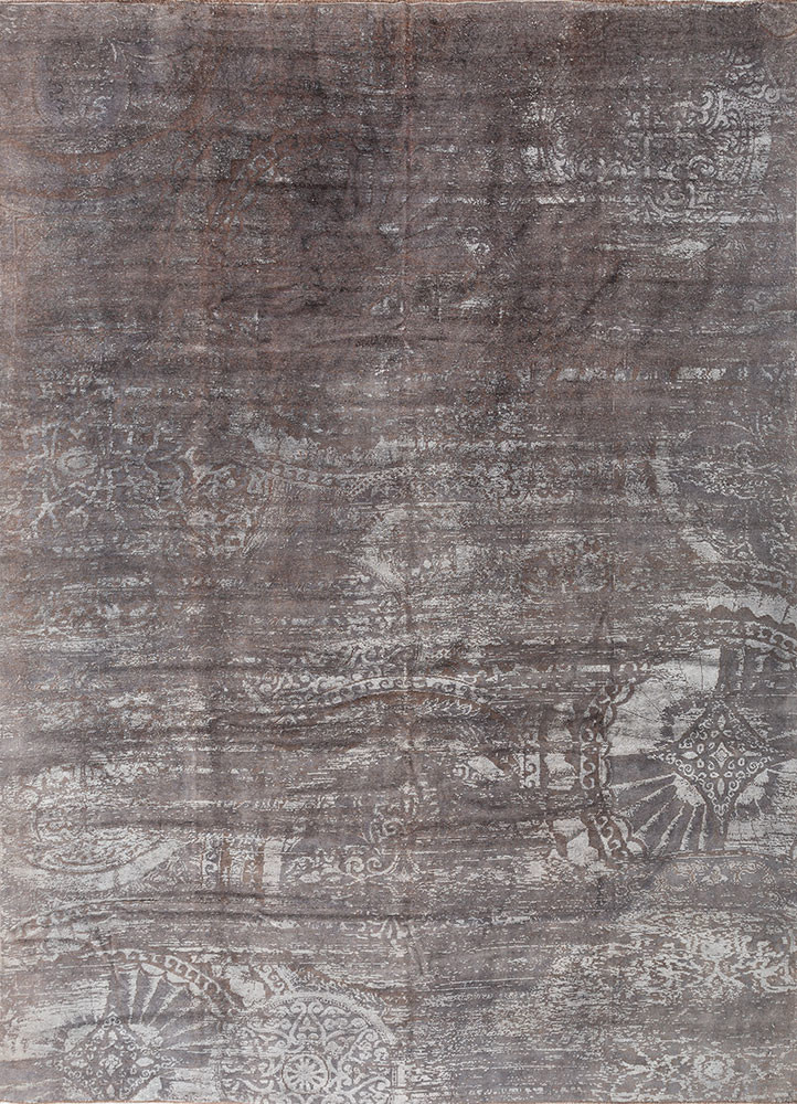 azalea grey and black wool and silk hand knotted Rug - HeadShot