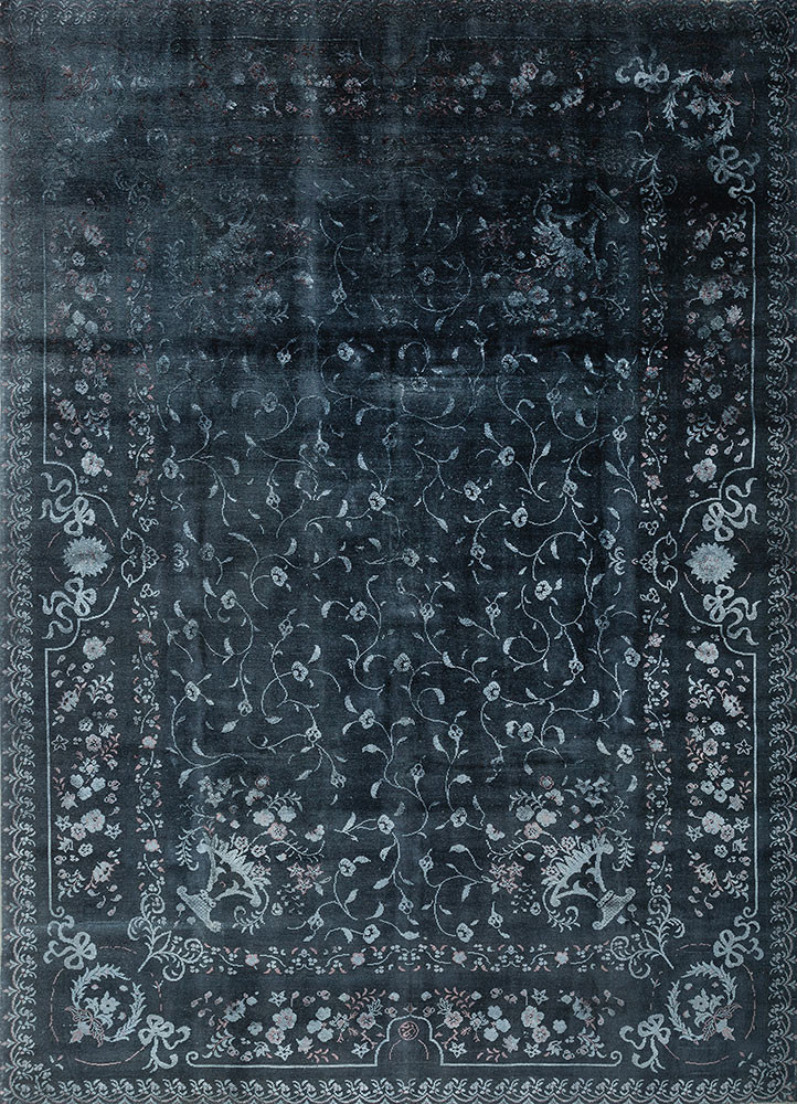 aalam blue wool and silk hand knotted Rug - HeadShot aalam blue wool and silk hand knotted Rug - HeadShot