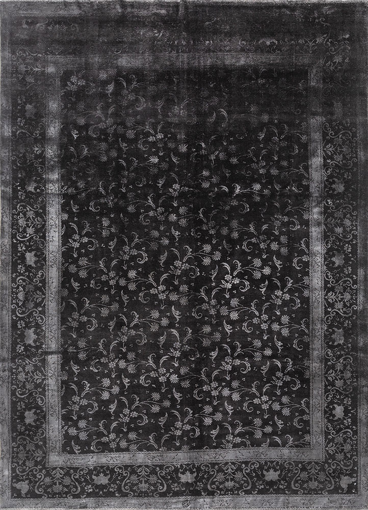 azalea grey and black wool and silk hand knotted Rug - HeadShot