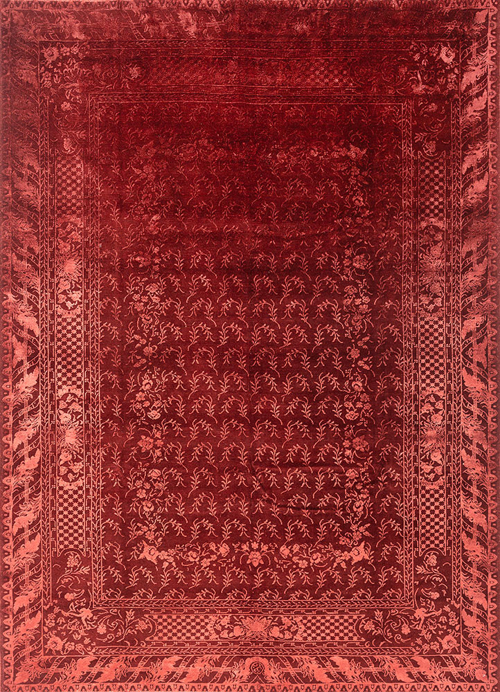 aalam red and orange wool and silk hand knotted Rug - HeadShot aalam red and orange wool and silk hand knotted Rug - HeadShot