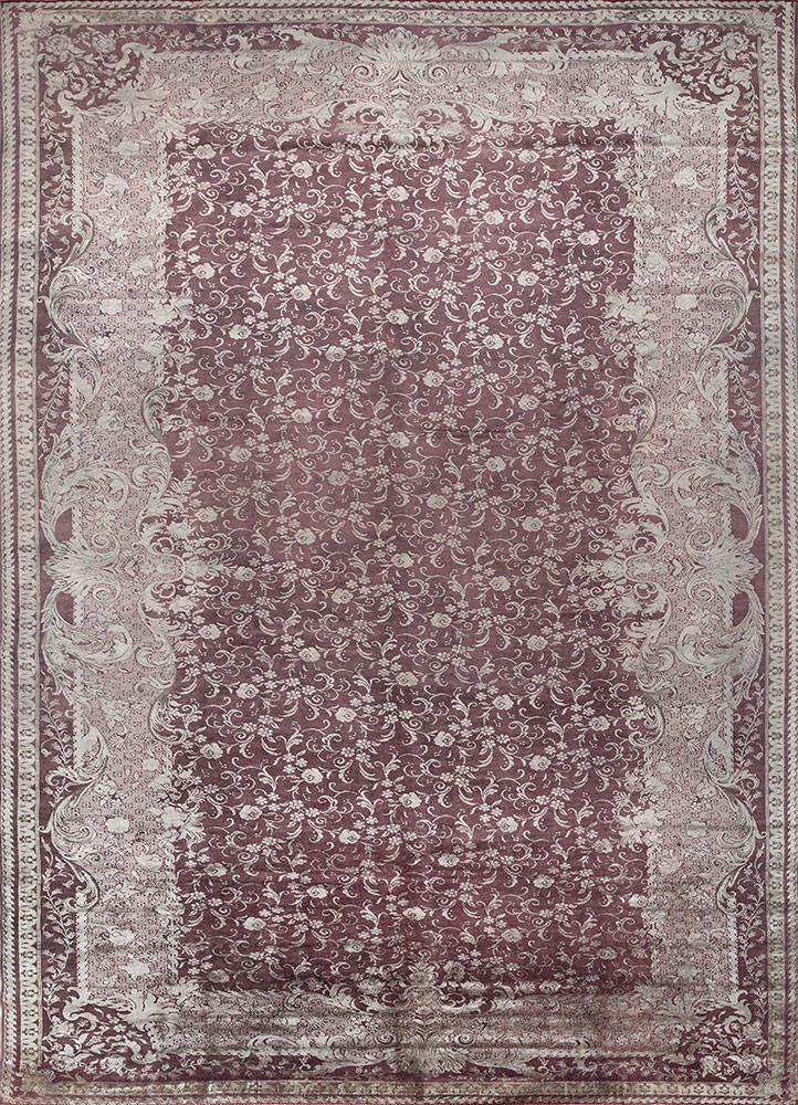aalam red and orange wool and silk hand knotted Rug - HeadShot
