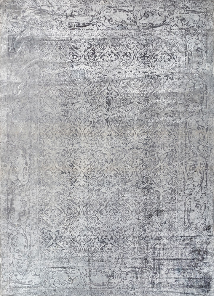 aalam grey and black wool and silk hand knotted Rug - HeadShot aalam grey and black wool and silk hand knotted Rug - HeadShot