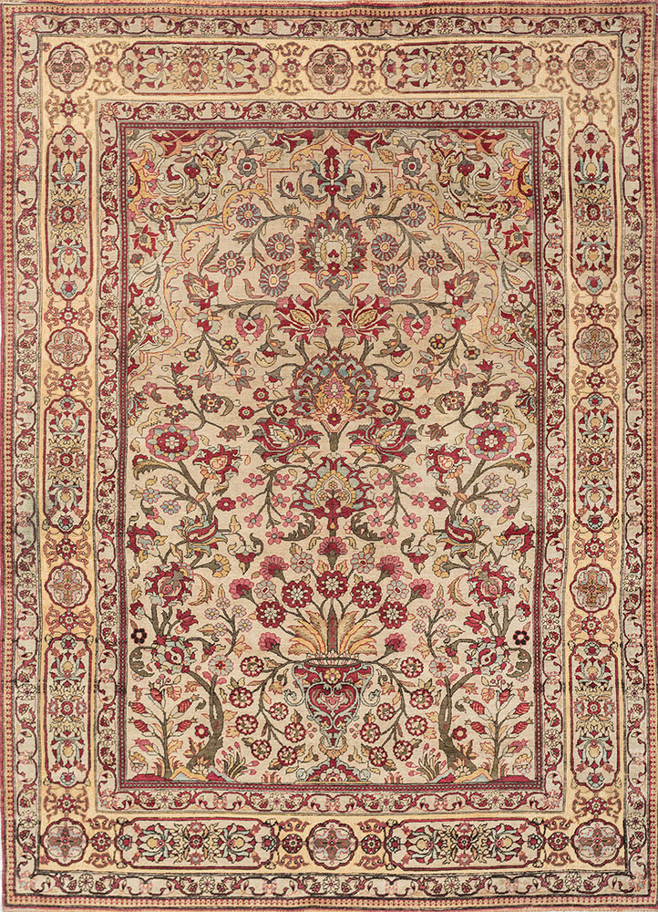 gulmarg red and orange silk hand knotted Rug - HeadShot
