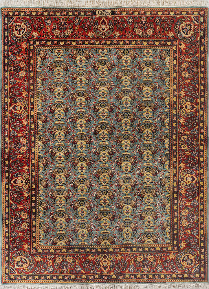 aalam red and orange wool hand knotted Rug - HeadShot