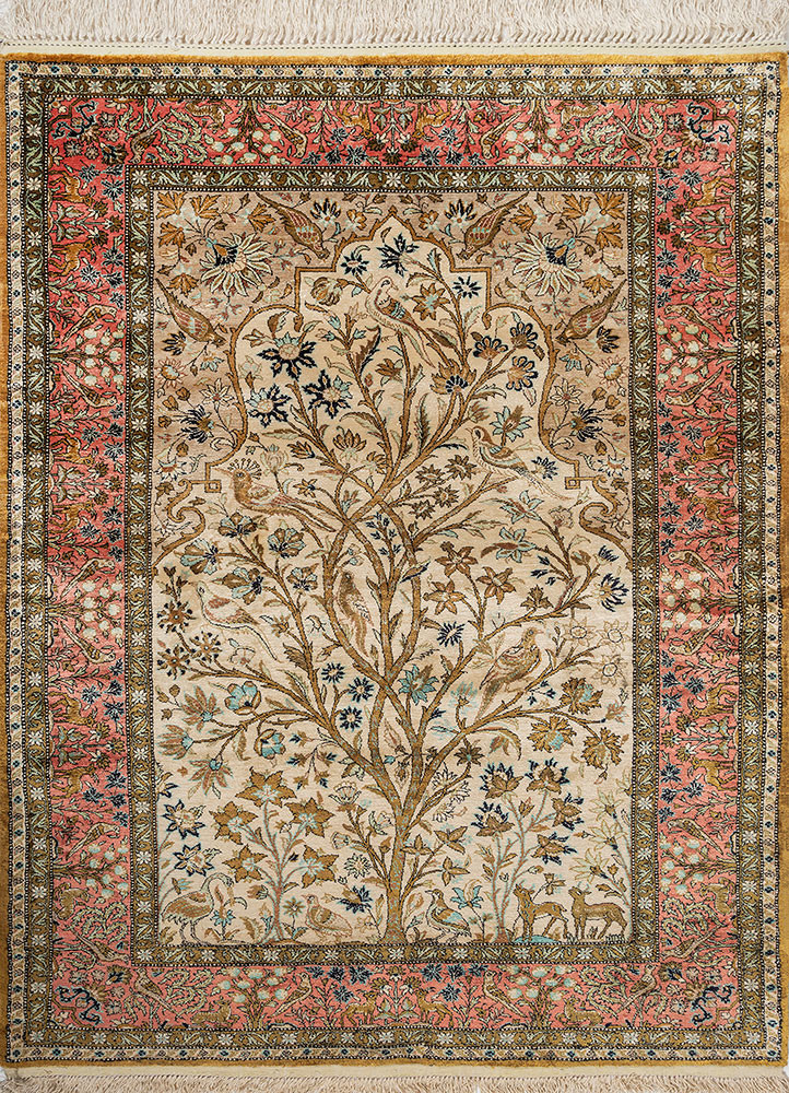 gulmarg green silk hand knotted Rug - HeadShot gulmarg green silk hand knotted Rug - HeadShot