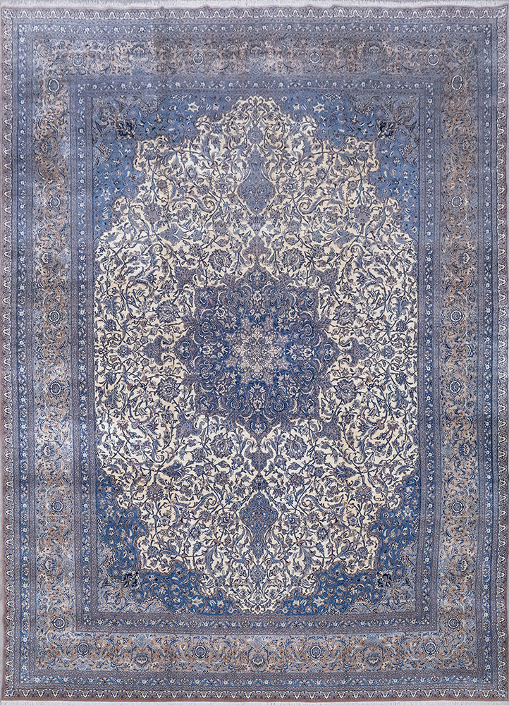 aalam blue wool and silk hand knotted Rug - HeadShot aalam blue wool and silk hand knotted Rug - HeadShot