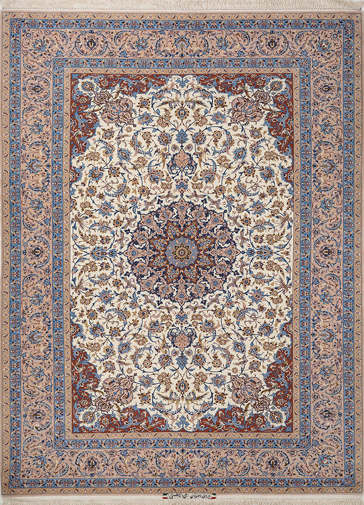 aalam blue wool and silk hand knotted Rug - HeadShot