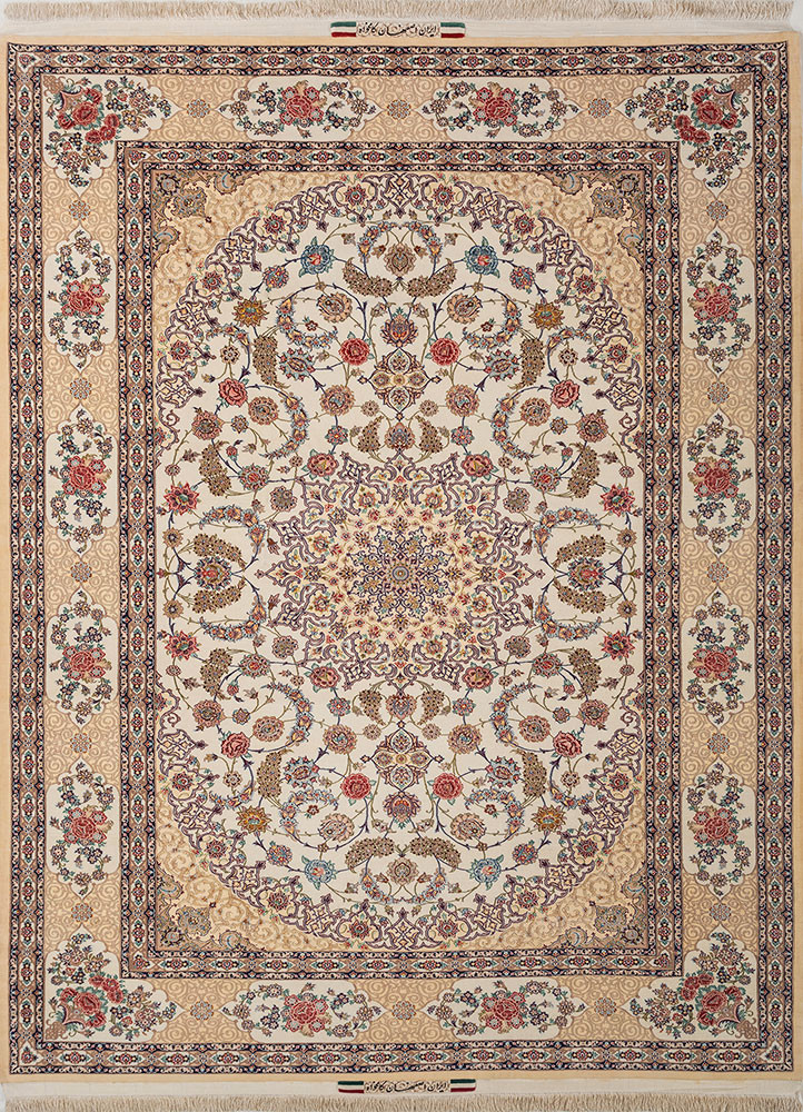 aalam red and orange wool and silk hand knotted Rug - HeadShot