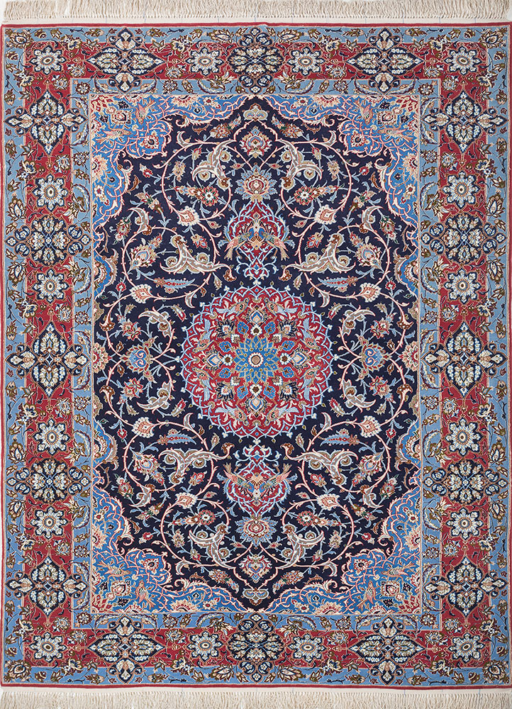 aalam blue wool and silk hand knotted Rug - HeadShot aalam blue wool and silk hand knotted Rug - HeadShot