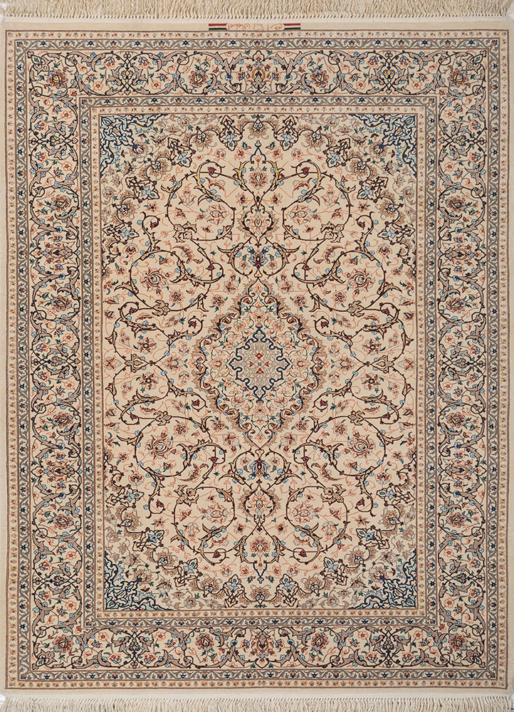 aalam red and orange wool and silk hand knotted Rug - HeadShot