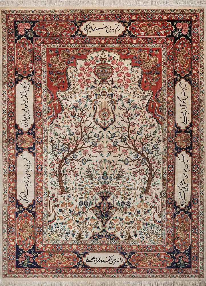 gulmarg red and orange silk hand knotted Rug - HeadShot