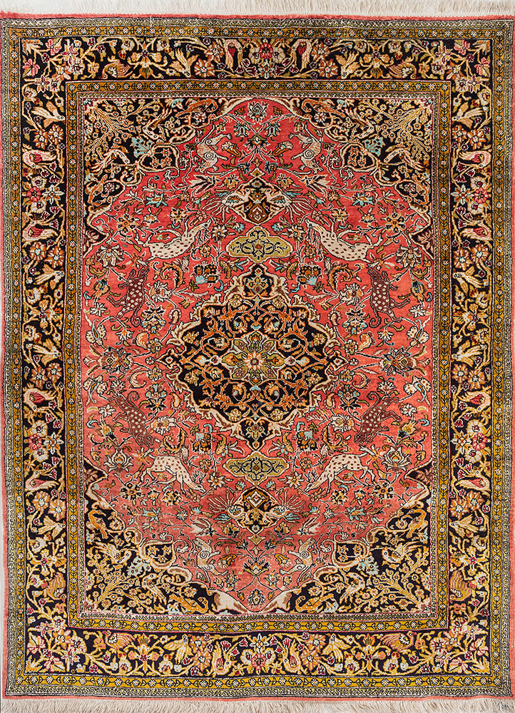 gulmarg red and orange silk hand knotted Rug - HeadShot gulmarg red and orange silk hand knotted Rug - HeadShot