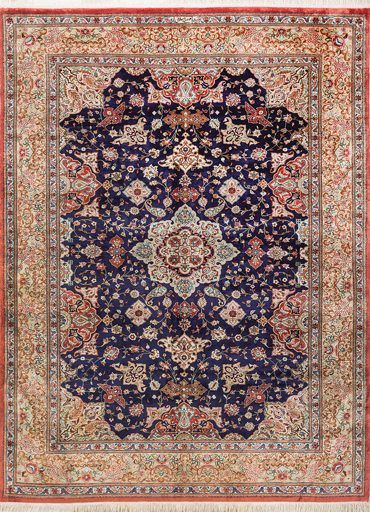 gulmarg red and orange silk hand knotted Rug - HeadShot gulmarg red and orange silk hand knotted Rug - HeadShot