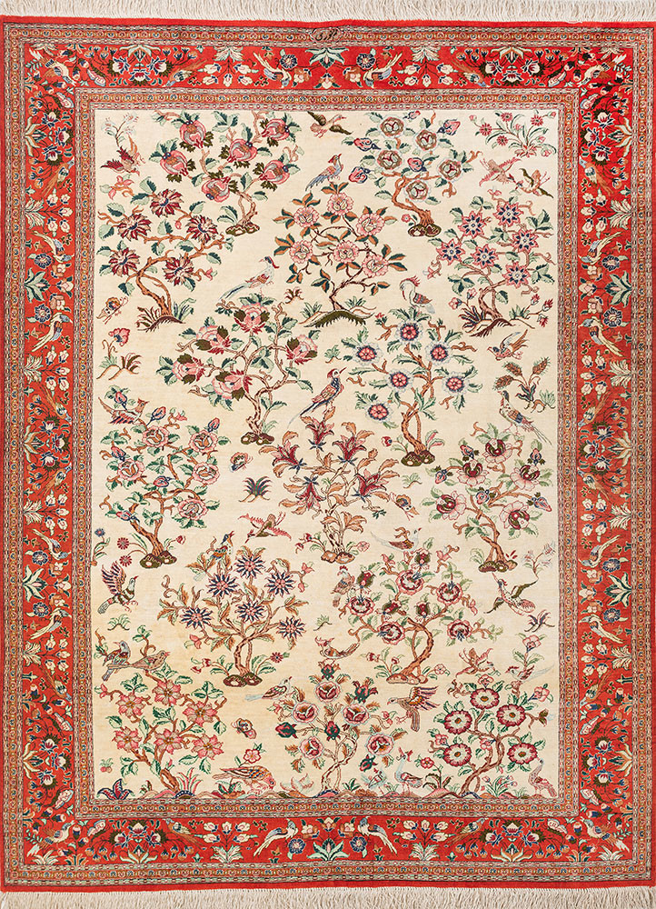 gulmarg red and orange silk hand knotted Rug - HeadShot gulmarg red and orange silk hand knotted Rug - HeadShot