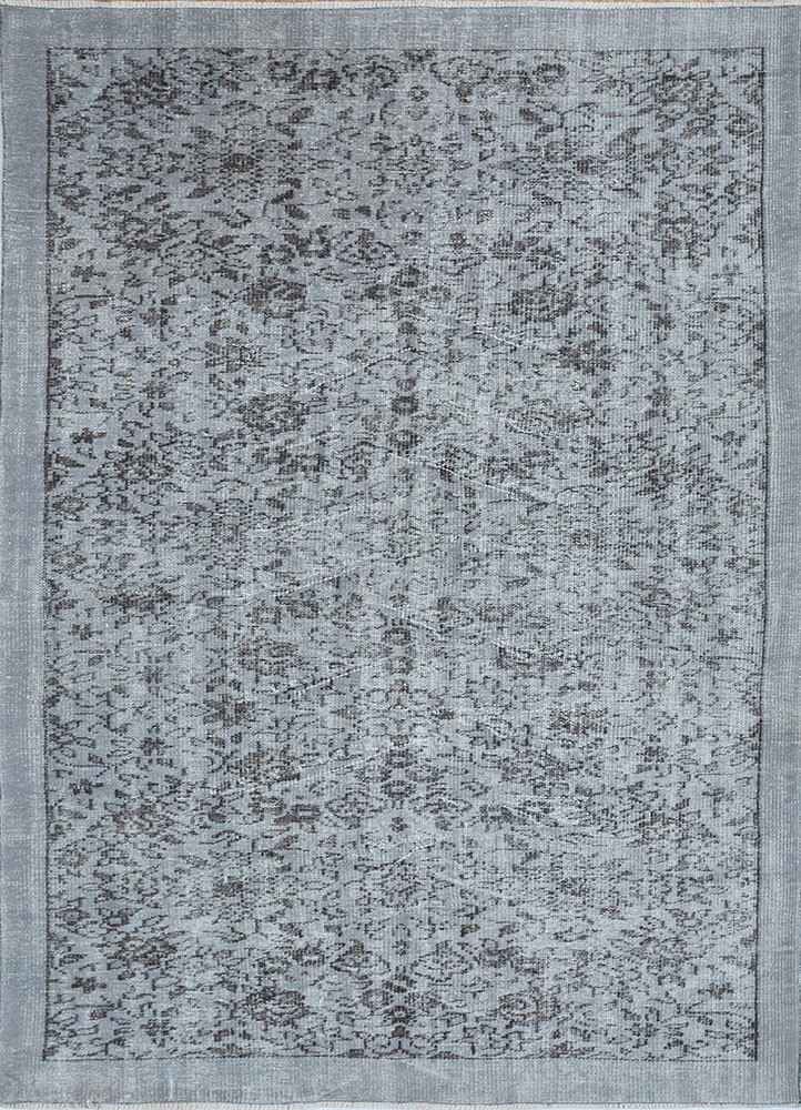 vintage grey and black wool hand knotted Rug - HeadShot