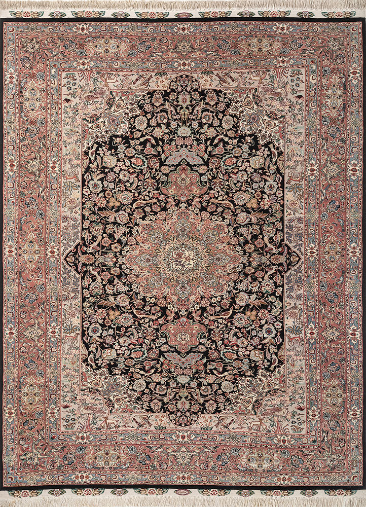aalam red and orange wool and silk hand knotted Rug - HeadShot
