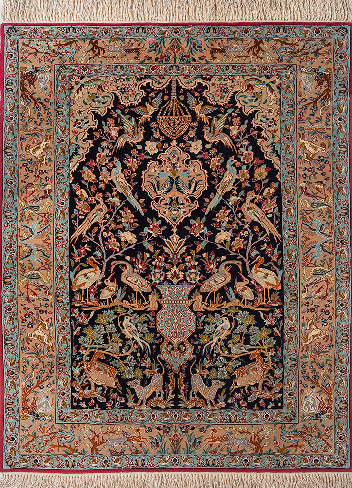 aalam blue wool and silk hand knotted Rug - HeadShot aalam blue wool and silk hand knotted Rug - HeadShot