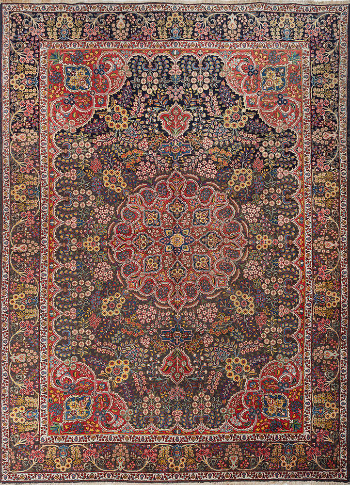 aalam blue wool hand knotted Rug - HeadShot