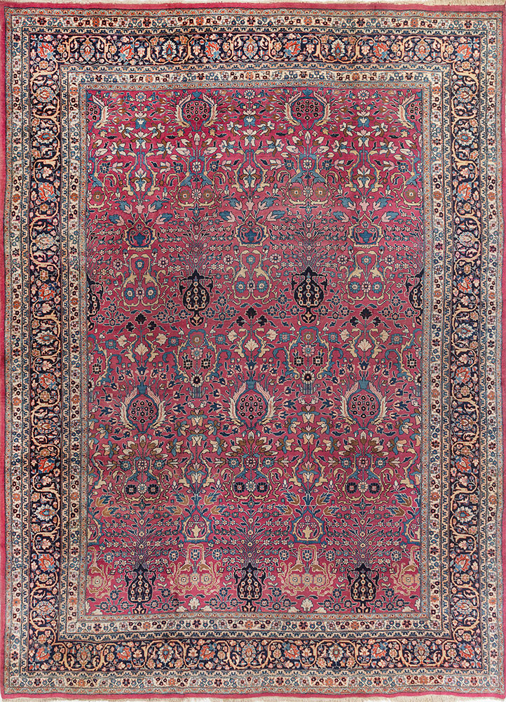 aalam blue wool hand knotted Rug - HeadShot