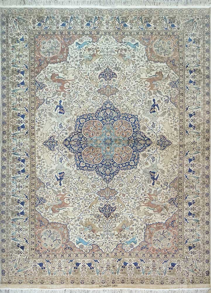 aalam green wool hand knotted Rug - HeadShot