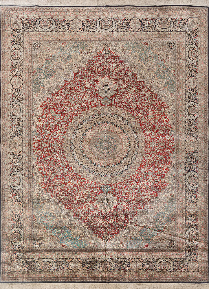 gulmarg red and orange silk hand knotted Rug - HeadShot