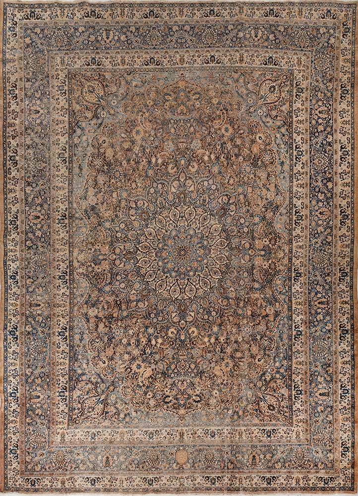 aalam blue wool hand knotted Rug - HeadShot