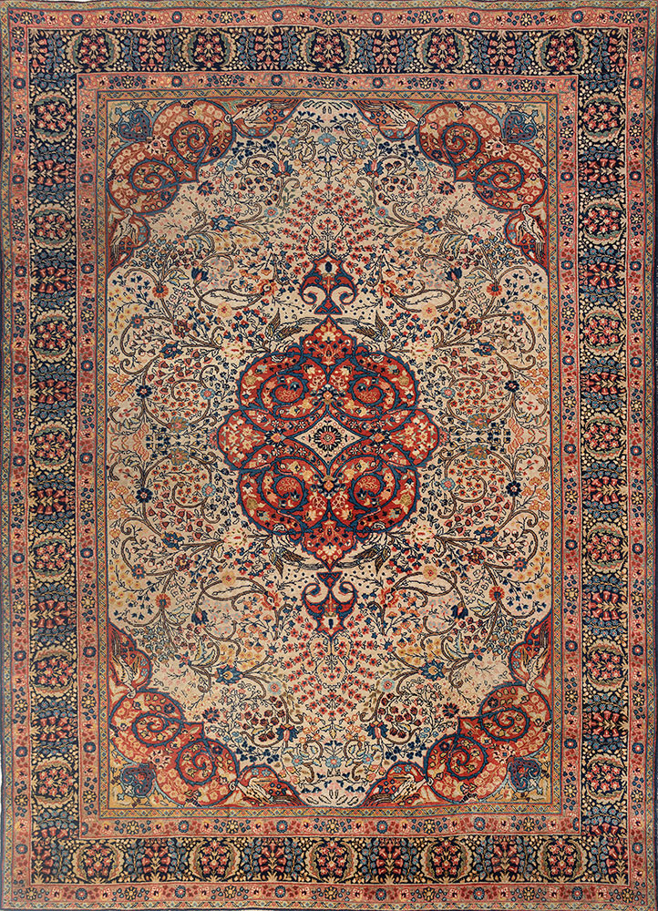 aalam blue wool hand knotted Rug - HeadShot