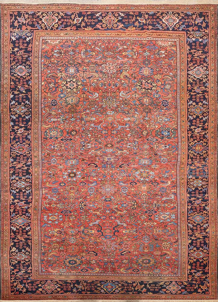 aalam red and orange wool hand knotted Rug - HeadShot