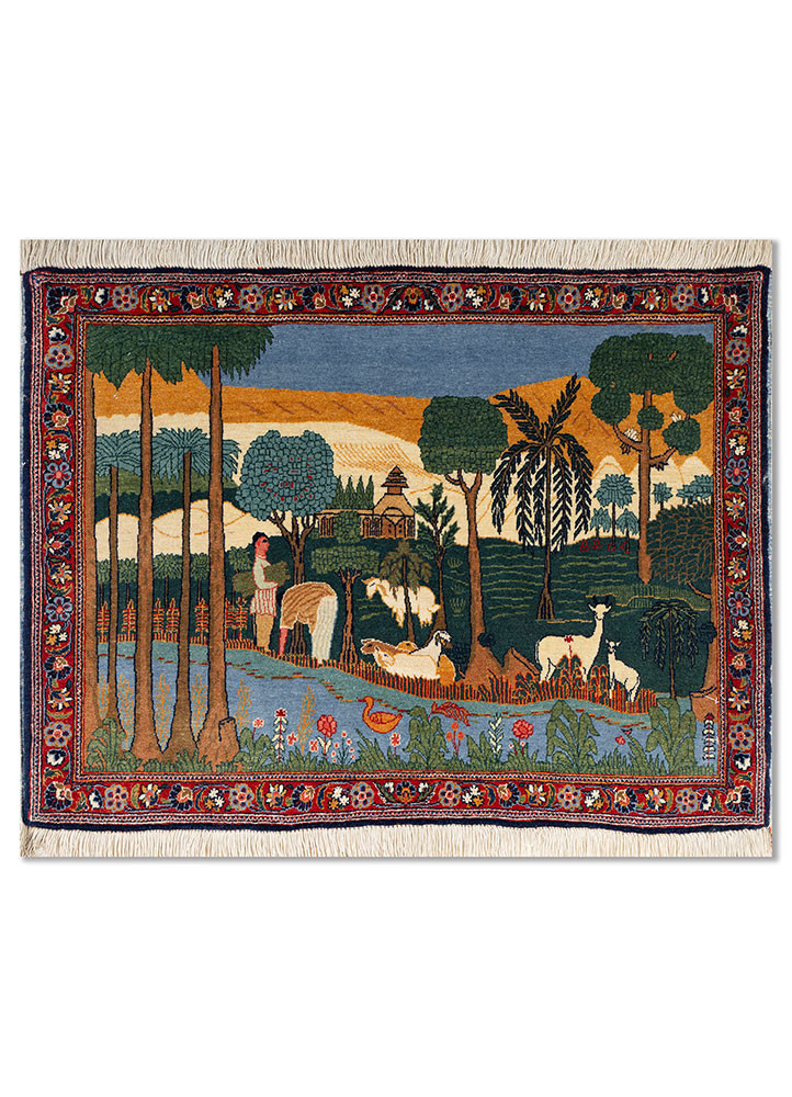 aalam blue wool hand knotted Rug - HeadShot