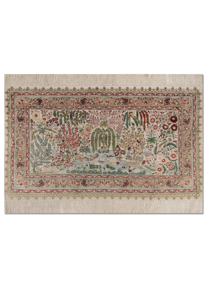 gulmarg pink and purple silk hand knotted Rug - HeadShot