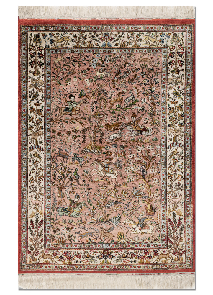 aprezo red and orange silk hand knotted Rug - HeadShot