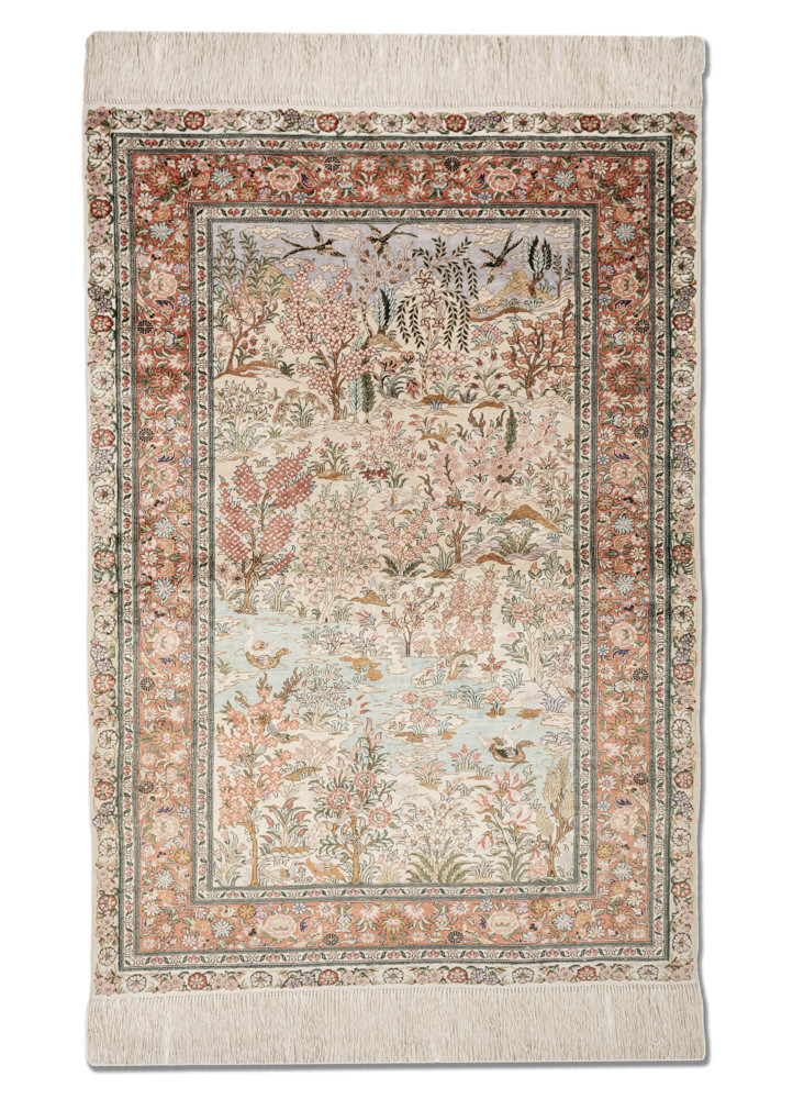 aprezo green silk hand knotted Rug - HeadShot
